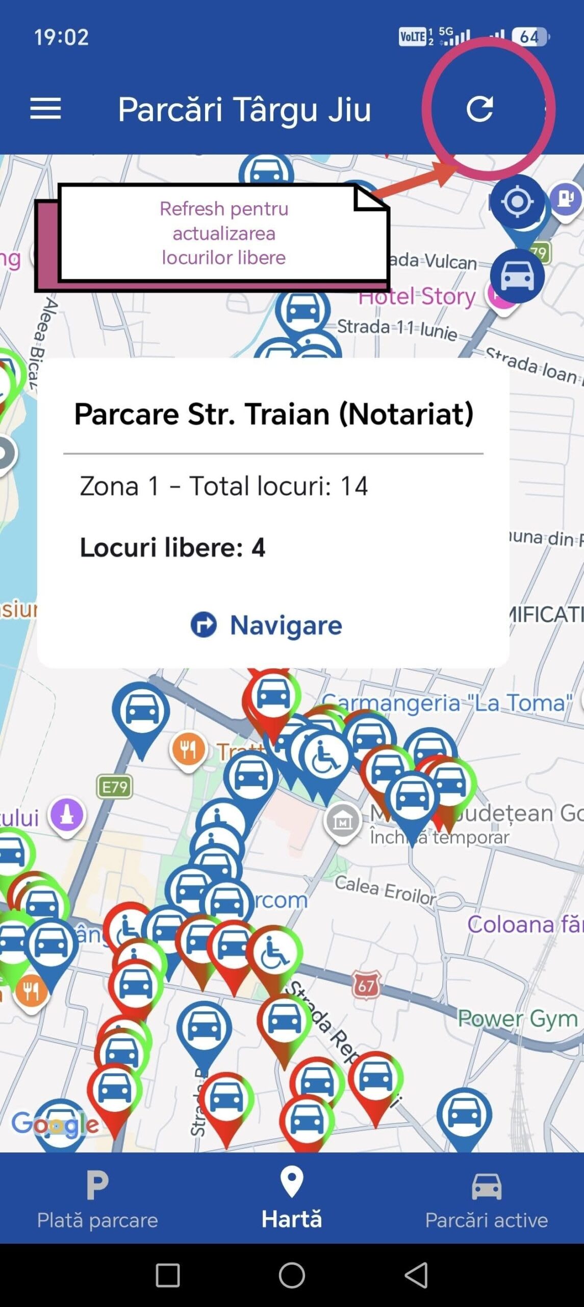 Aplicație pentru parcările din Târgu Jiu, afișează locurile libere în timp real
