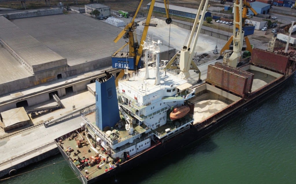 Portul Constanța cu containere și nave de export