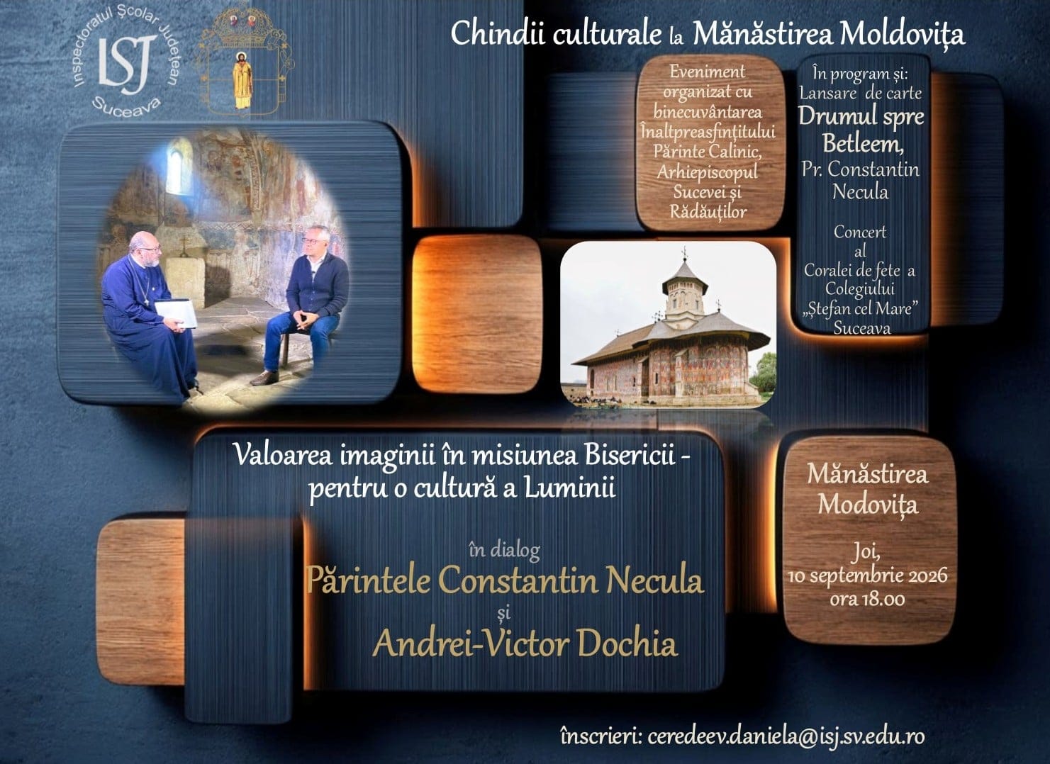 Părintele Constantin Necula și Victor Dochia vor vorbi despre valoarea imaginii în misiunea Bisericii la Mănăstirea Moldovița