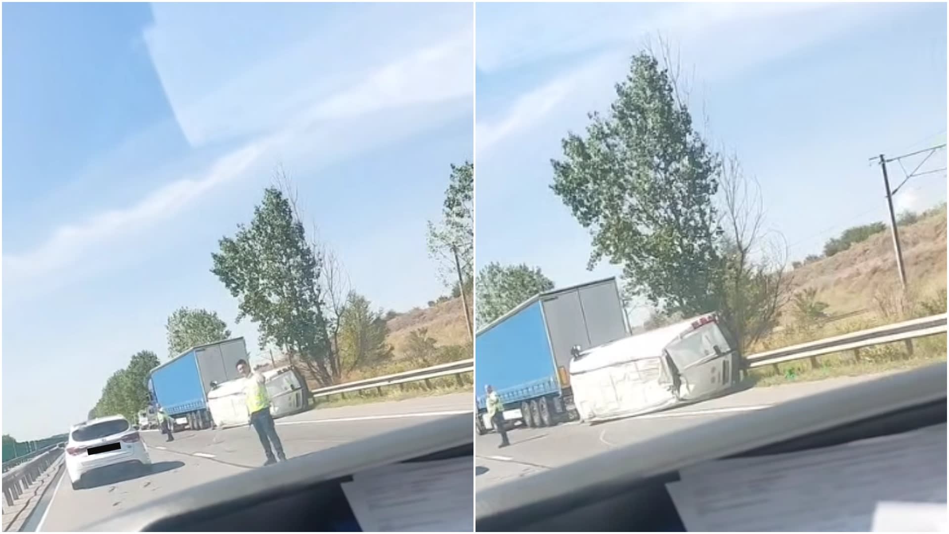 Mașină răsturnată pe Autostrada Soarelui A2, sens spre București, la km 51
