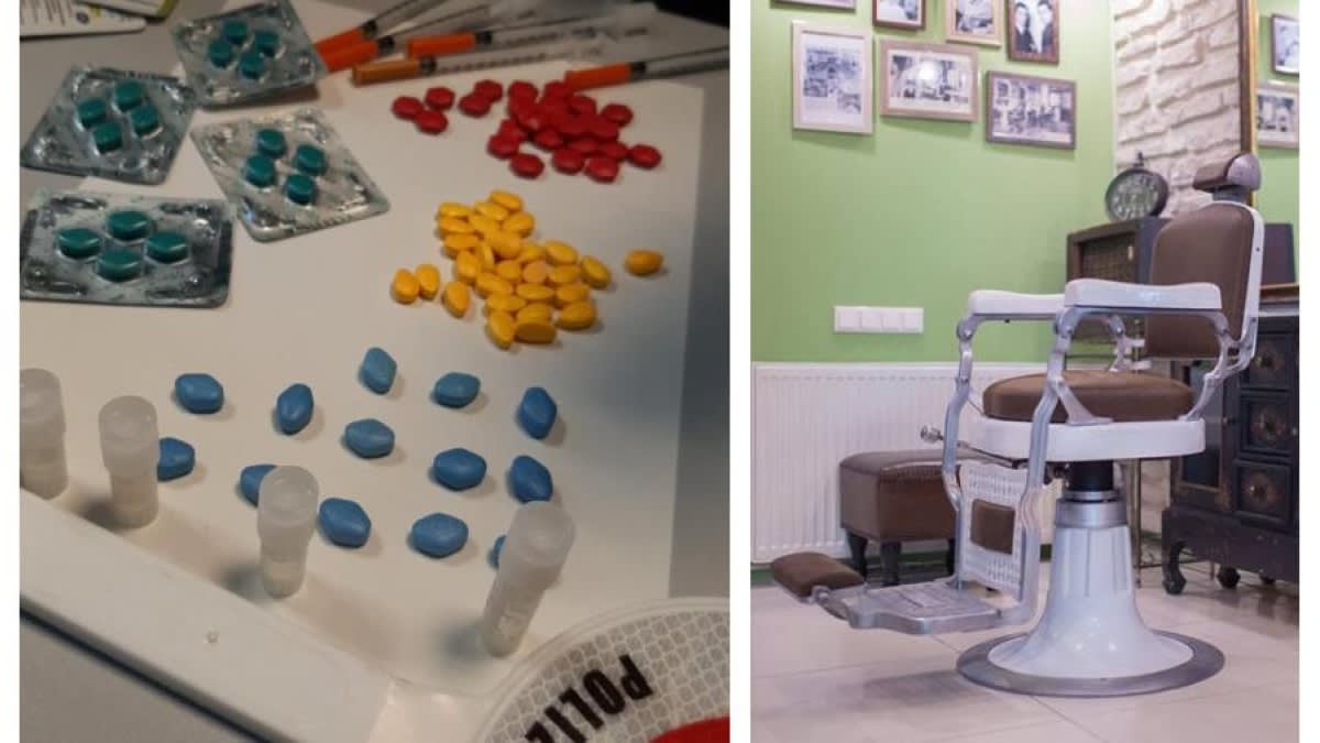 salon de frizerie cu medicamente expuse, poliție în acțiune salon de frizerie cu medicamente expuse, poliție în acțiune