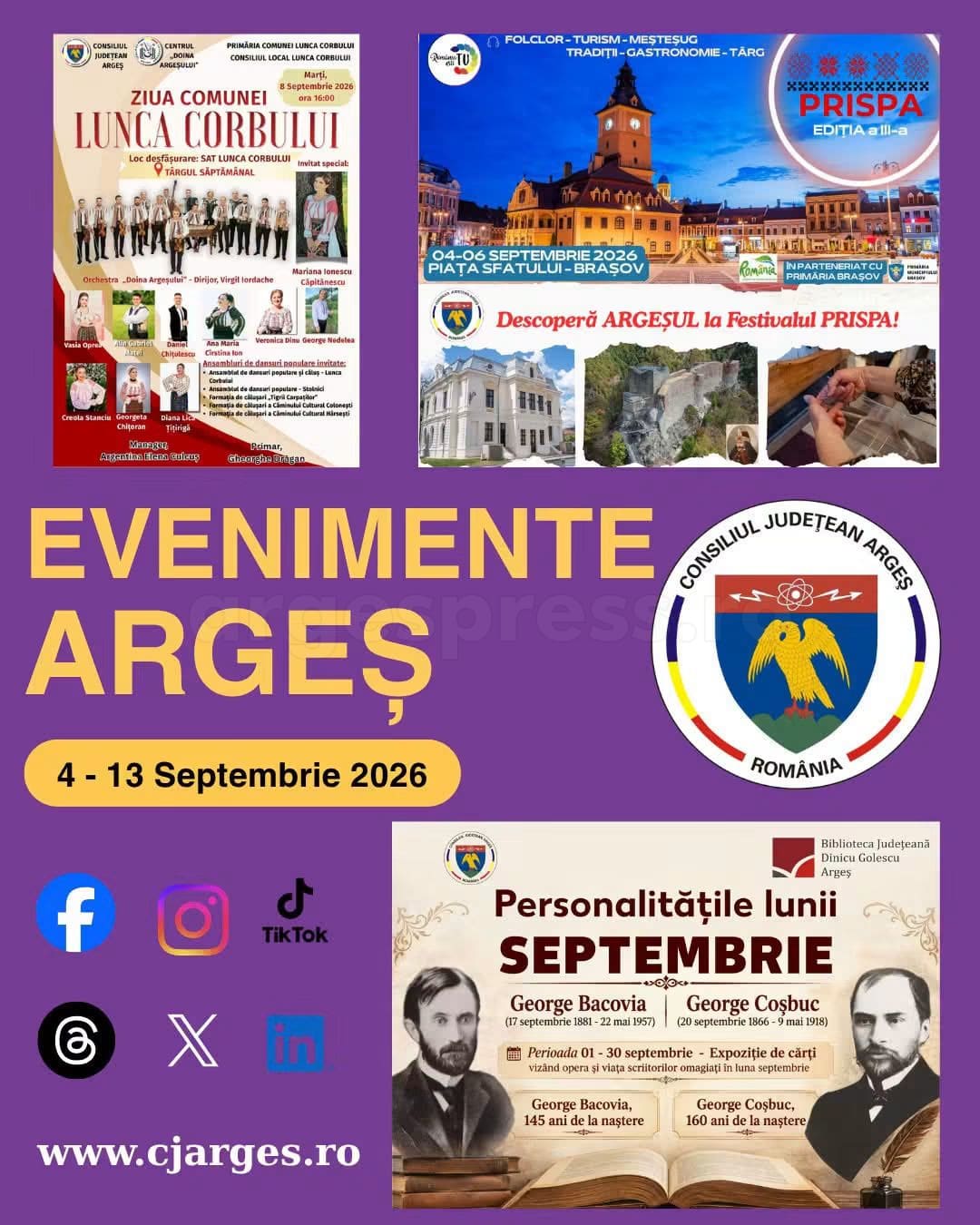 Săptămâna culturală în Argeș are loc între 4 și 13 septembrie 2026
