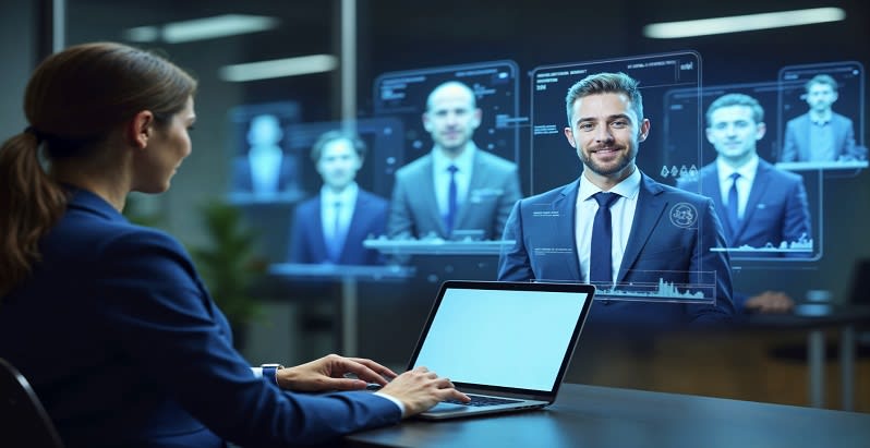 interviu automatizat cu sistem AI și candidat interviu automatizat cu sistem AI și candidat