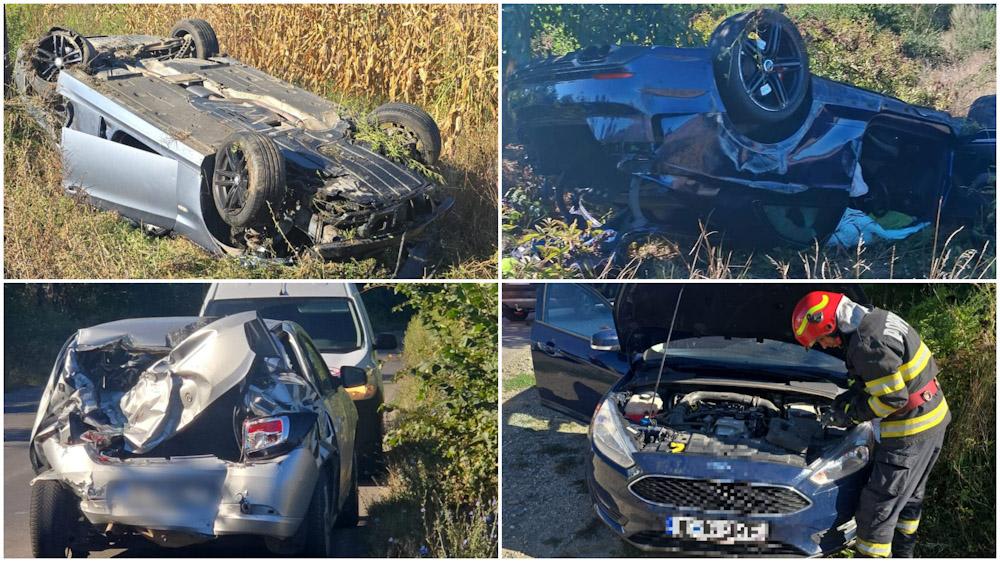 Accident în Giurgiu: patru autoturisme implicate într-o tamponare în lanț, trei persoane rănite