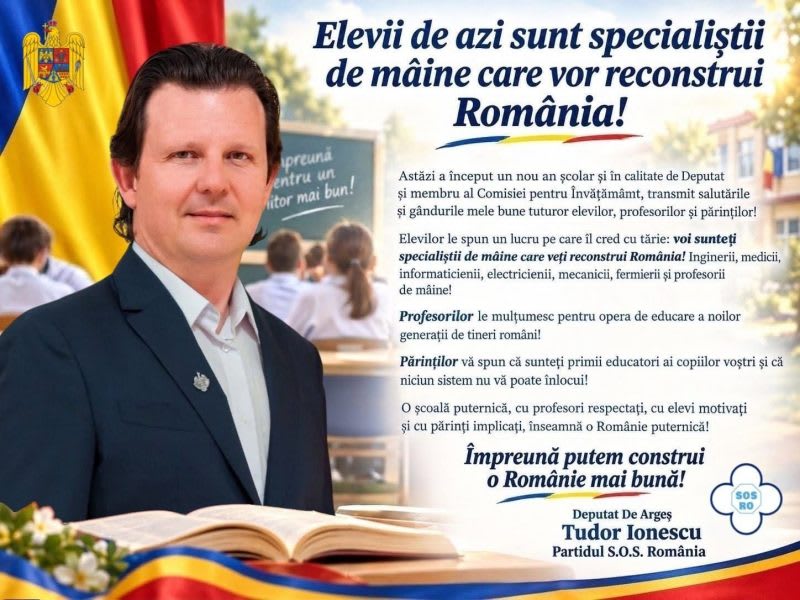 Deputatul Tudor Ionescu transmite mesaje la început de an școlar