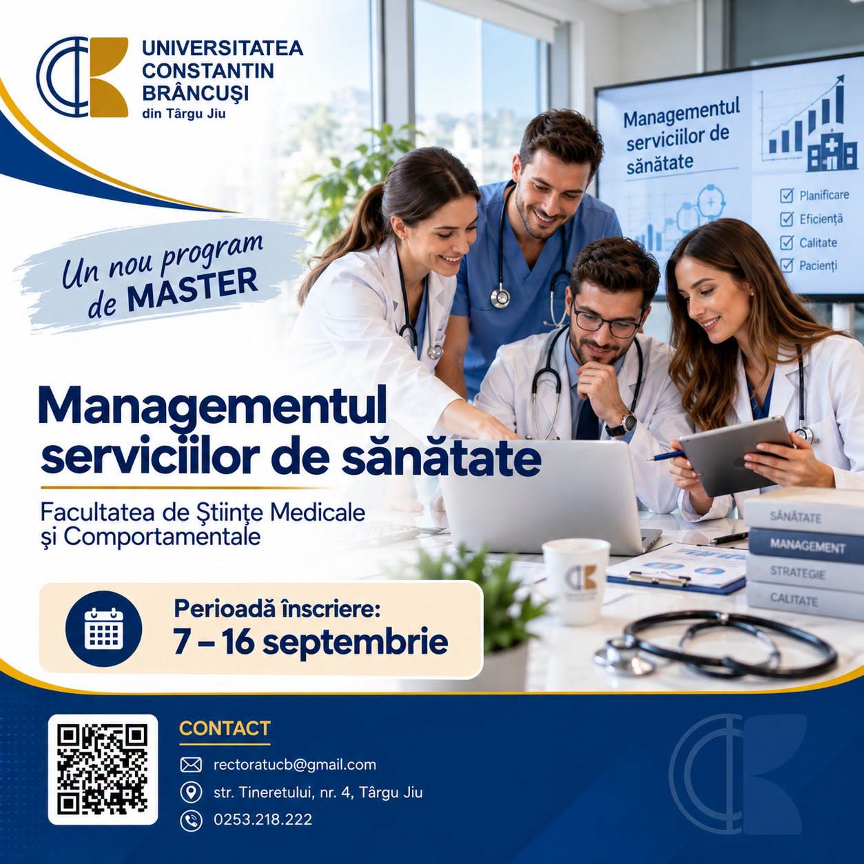 Universitatea Constantin Brâncuși din Târgu Jiu a lansat un nou master în sănătate și extinde locurile la Asistență Medicală