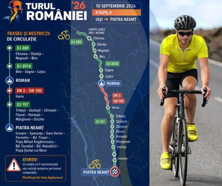 Restricții rutiere în Neamț, din cauza Turului Ciclist al României