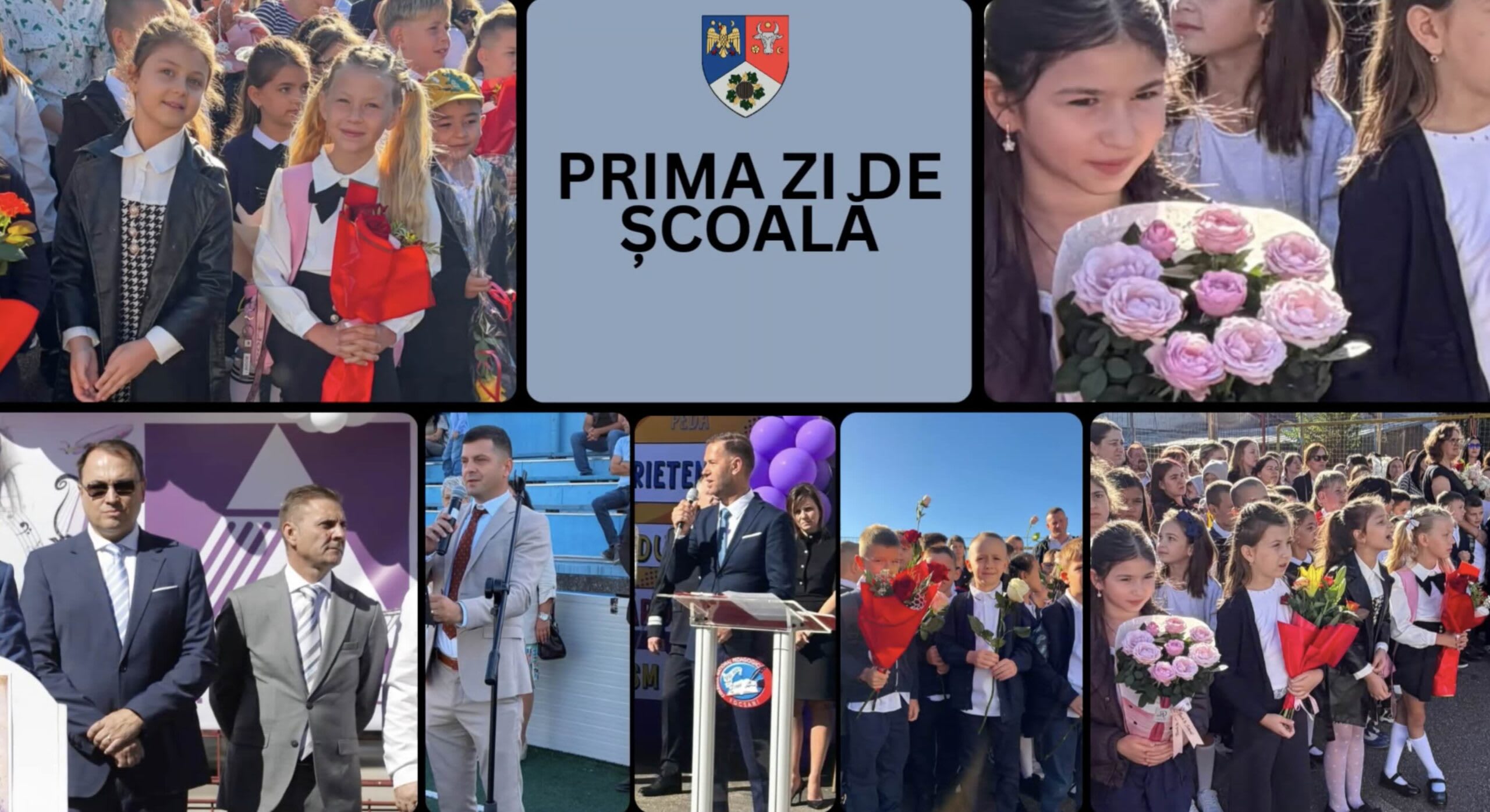 Elevi și profesori în curtea școlii, început de an școlar Elevi și profesori în curtea școlii, început de an școlar