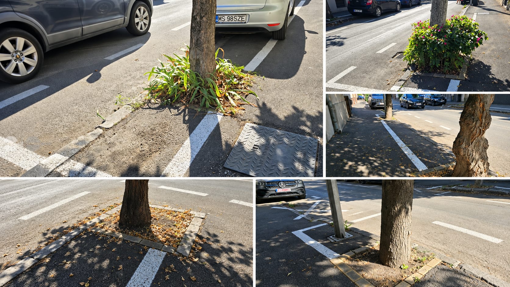 marcaje rutiere pe strada Rodnei, copaci și trotuare, Târgu Mureș marcaje rutiere pe strada Rodnei, copaci și trotuare, Târgu Mureș