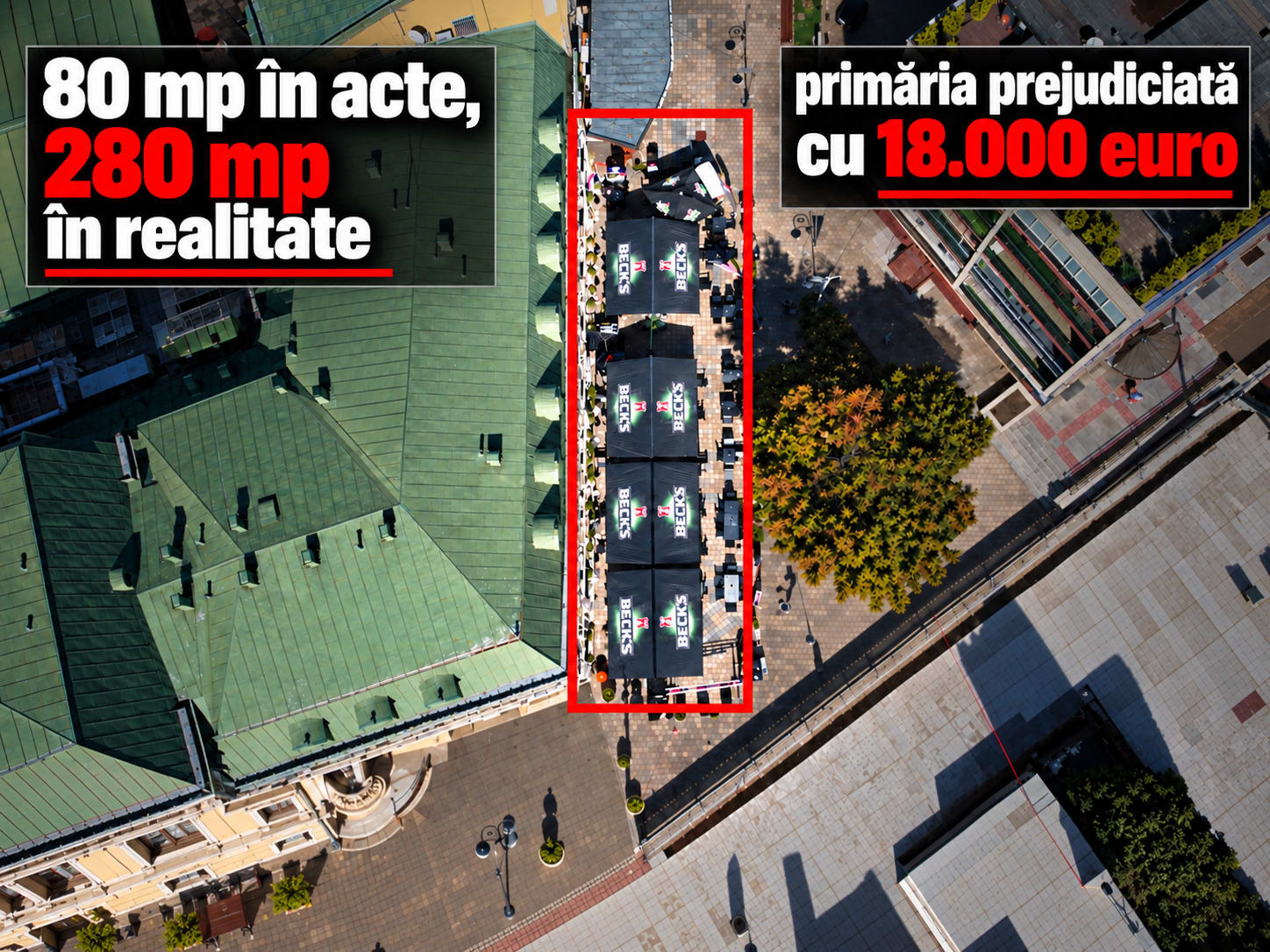 Terasa extinsă a Hotelului Traian ocupând domeniul public în Iași Terasa extinsă a Hotelului Traian ocupând domeniul public în Iași