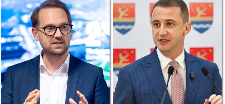 Alfred Simonis și Dominic Fritz într-o discuție politică