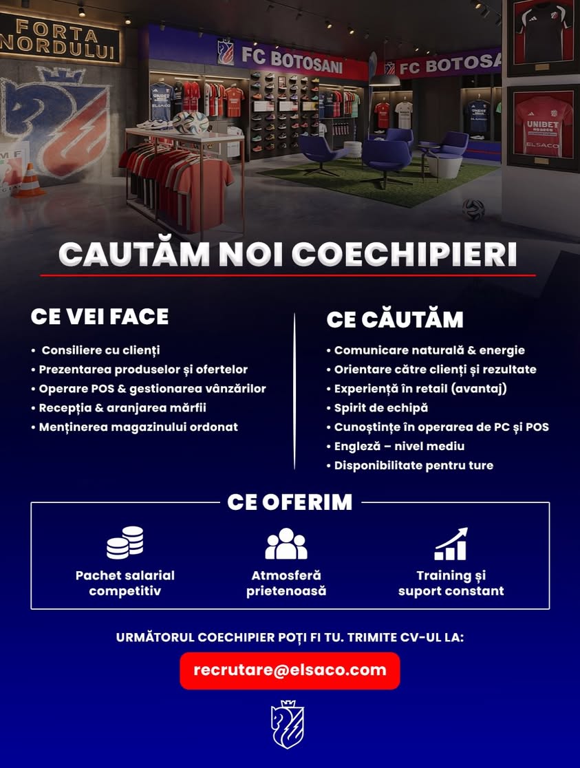 FC Botoșani caută coechipieri pentru noul Concept Store: aplică acum! FC Botoșani caută coechipieri pentru noul Concept Store: aplică acum!