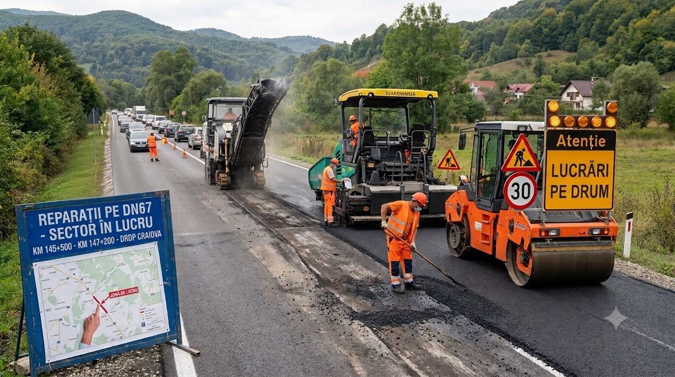 Lucrări de întreținere pe DN 67 în zona Alimpești – Polovragi