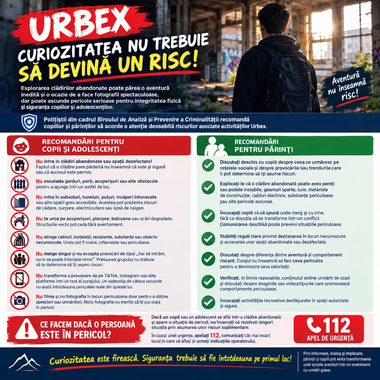 Explorarea urbană în Dolj: riscurile URBEX pentru tineri