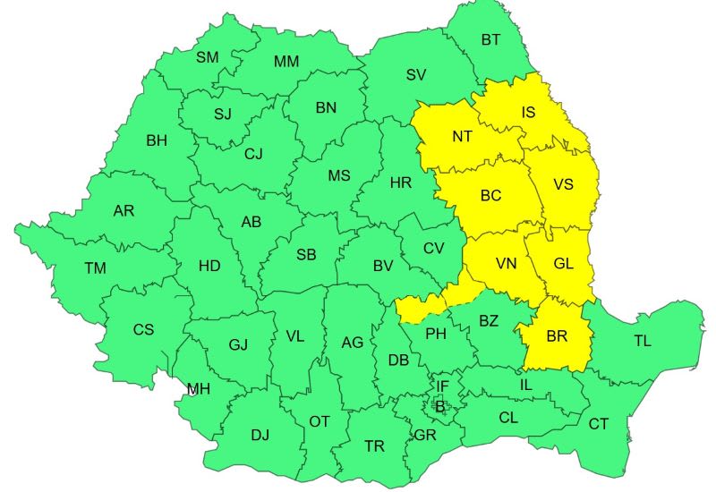 Județul Neamț sub cod galben de averse torențiale, anunță ANM
