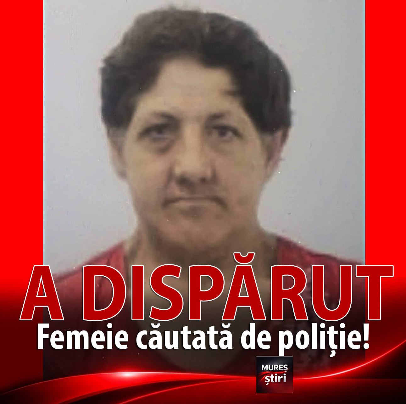 Femeie de 55 de ani, dispărută în județul Mureș, căutată de poliție