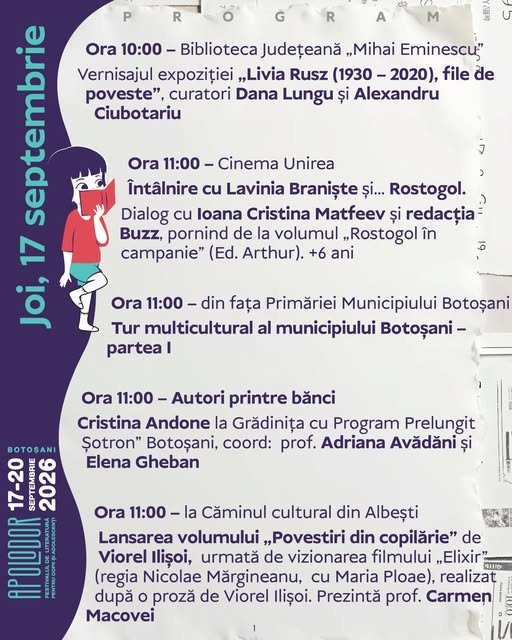 Festivalul Apolodor 2026: Programul pe zile și ore, disponibil pentru Botoșani Festivalul Apolodor 2026: Programul pe zile și ore, disponibil pentru Botoșani
