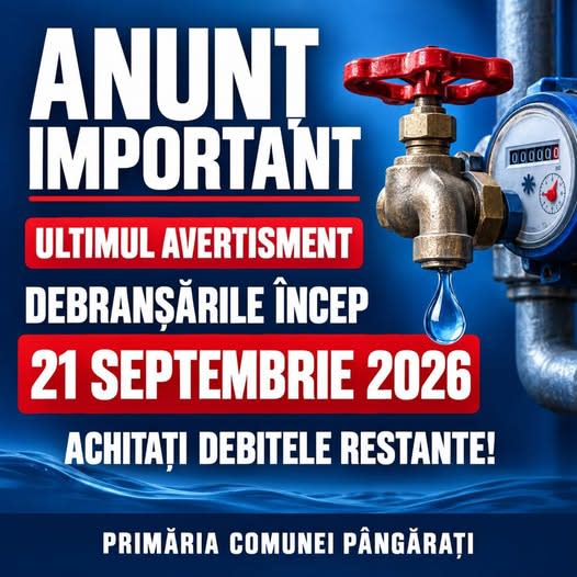 Primăria Pângărați a anunțat debranșări din cauza datoriilor începând cu 21 septembrie