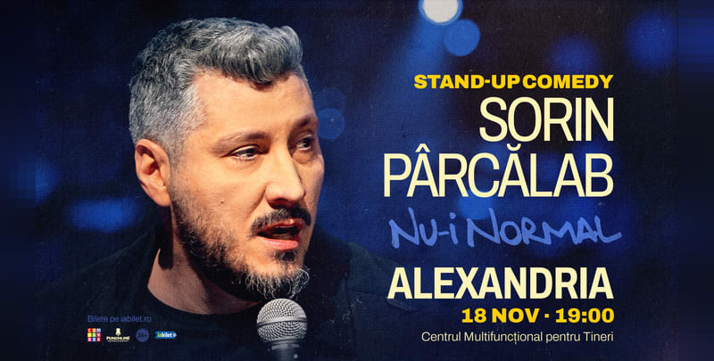 Sorin Pârcălab în timpul unui spectacol de stand-up comedy Sorin Pârcălab în timpul unui spectacol de stand-up comedy