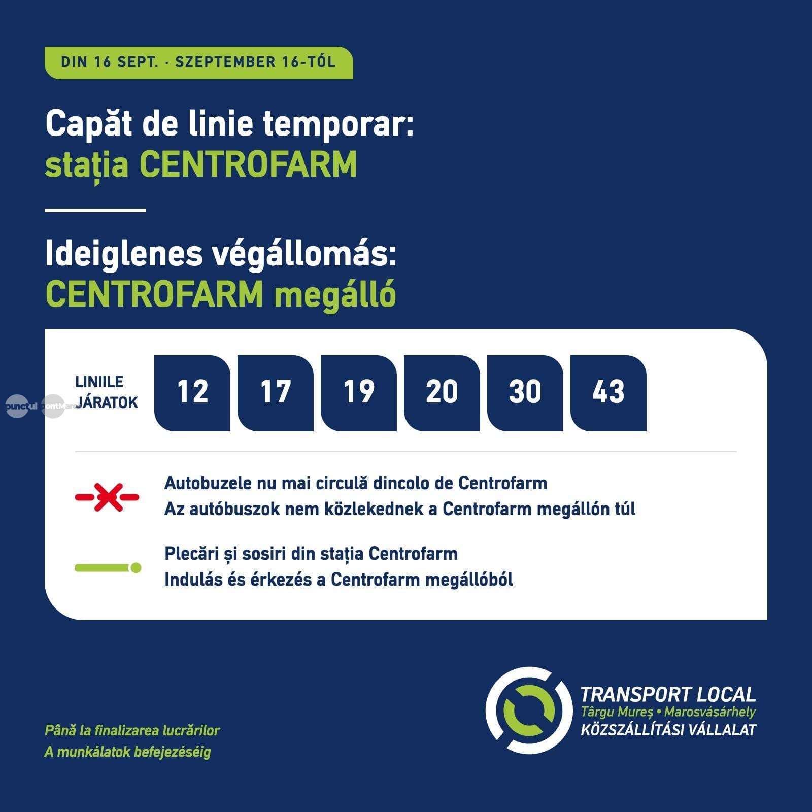Stația Centrofarm devine temporar capăt de linie pentru mai multe trasee