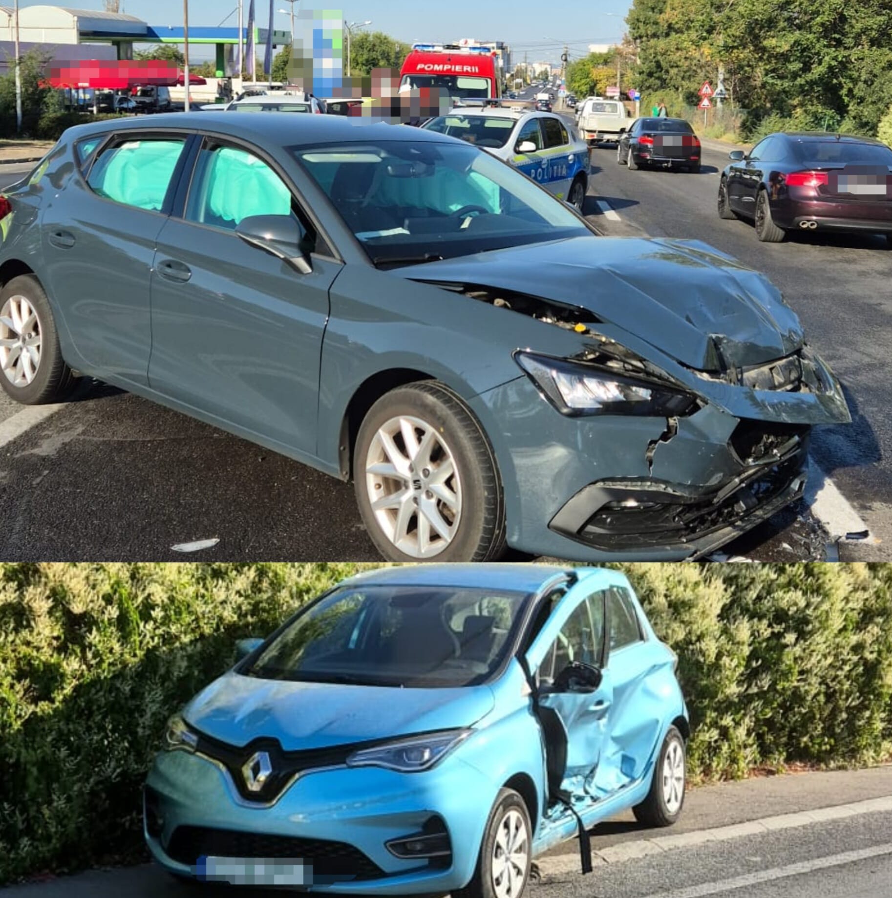 accident rutier Craiova, mașini avariate, echipaje de urgență accident rutier Craiova, mașini avariate, echipaje de urgență