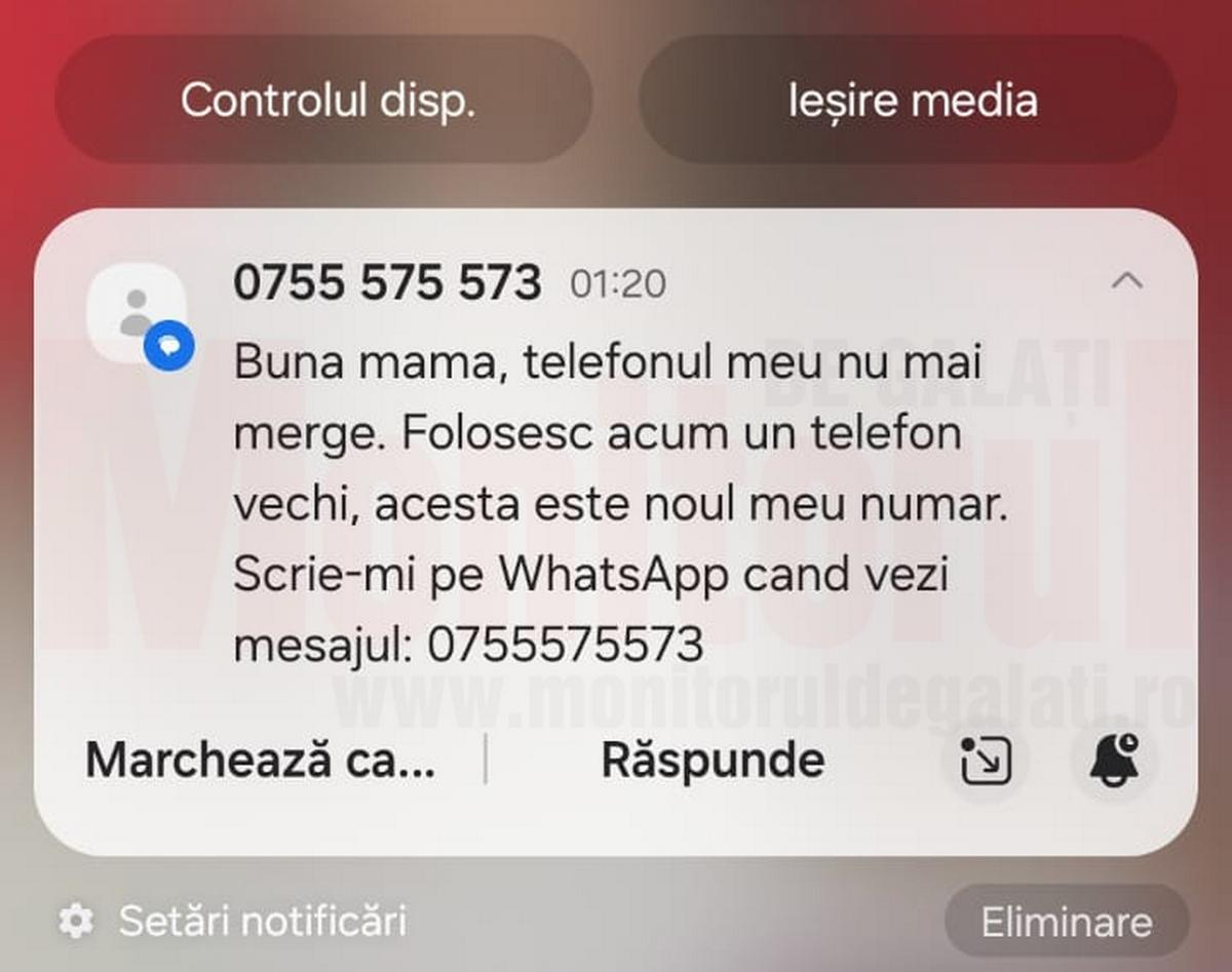telefon mobil cu mesaj SMS suspect, alertă fraudă Galați telefon mobil cu mesaj SMS suspect, alertă fraudă Galați