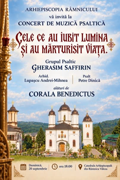 Cor de psalți cântând în interiorul unei biserici din Râmnicu Vâlcea