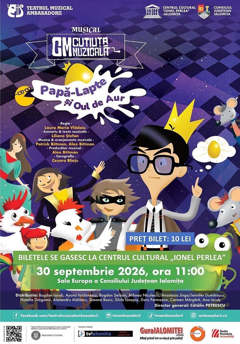 spectacol pentru copii în Slobozia, scena cu actori și decor colorat spectacol pentru copii în Slobozia, scena cu actori și decor colorat