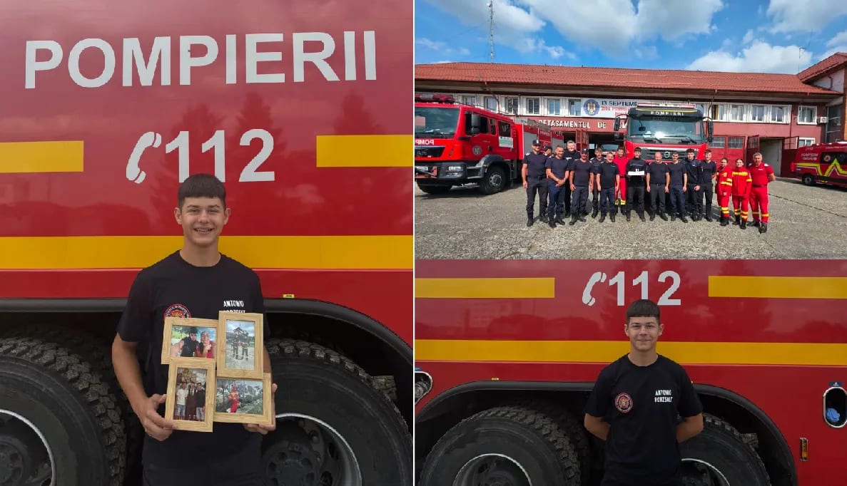 tânăr voluntar sărbătorind majoratul alături de pompieri tânăr voluntar sărbătorind majoratul alături de pompieri