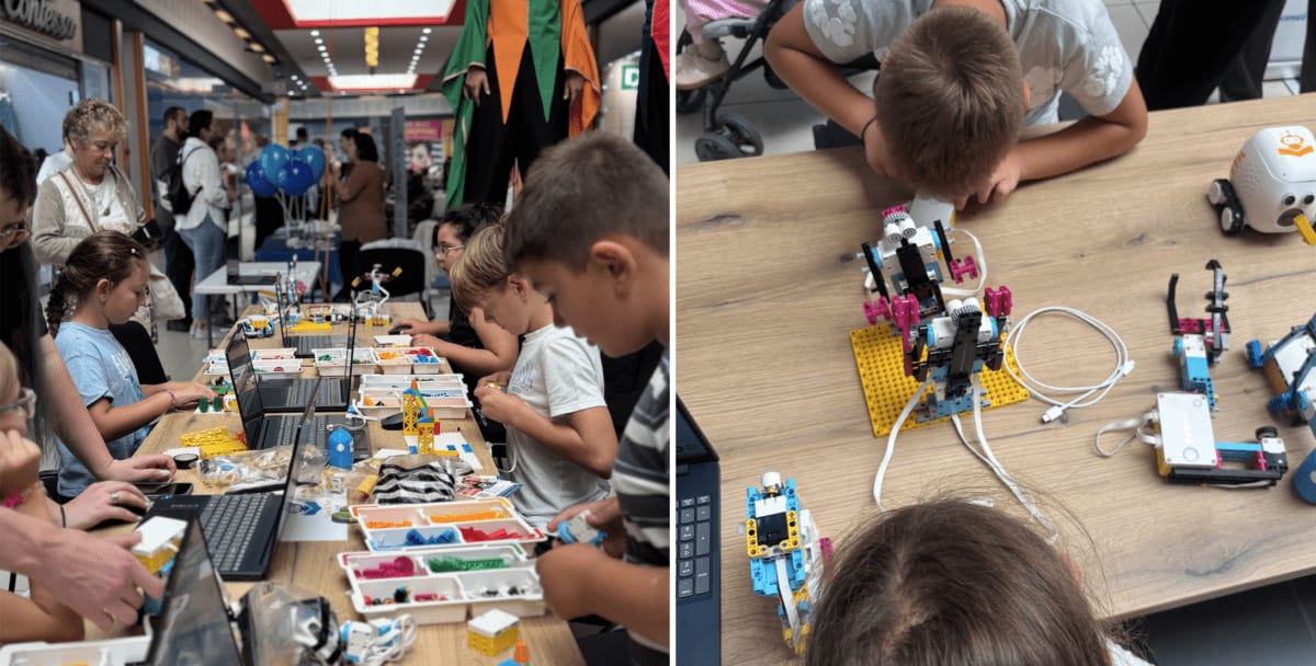 copii participând la ateliere de robotică în mall copii participând la ateliere de robotică în mall
