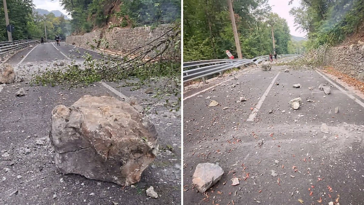 pietre și arbori pe carosabil, drumul blocat pietre și arbori pe carosabil, drumul blocat