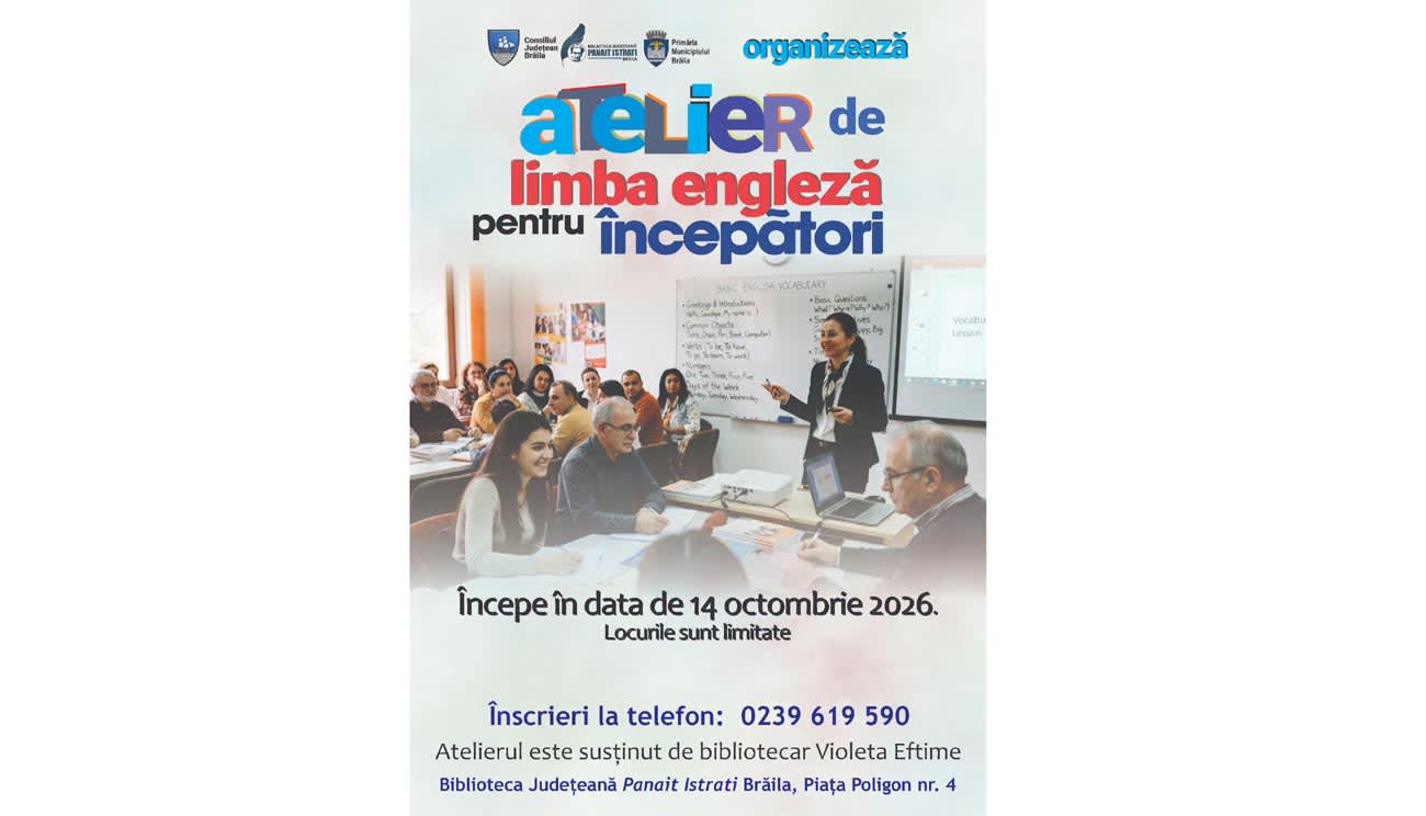 Biblioteca Județeană Brăila organizează atelier de limba engleză pentru adulți