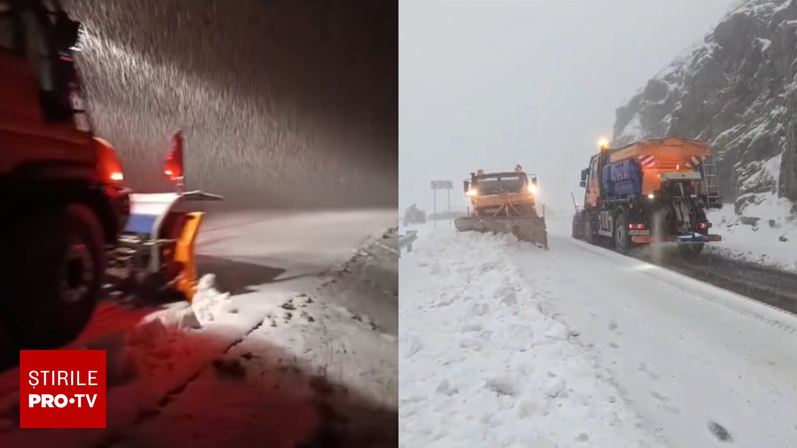 Ninsoare abundentă pe Transfăgărășan. Drumarii au intervenit cu utilaje și tone de sare
