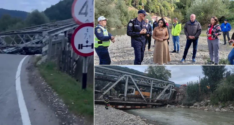 Podul de la Ciobănuș a cedat după ce un ansamblu cu macara a trecut peste restricții