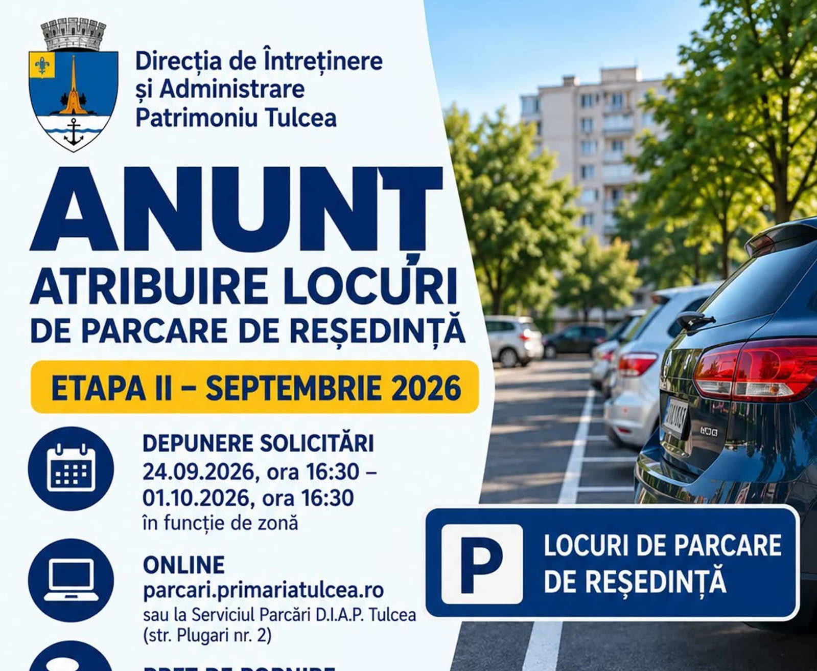 locuri de parcare, Tulcea, solicitare, licitație locuri de parcare, Tulcea, solicitare, licitație