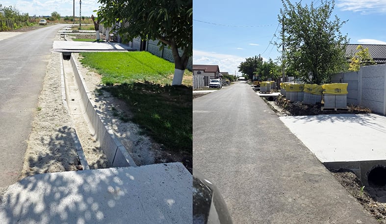 Lucrări de infrastructură în Deveselu, muncitori și utilaje pe șantier Lucrări de infrastructură în Deveselu, muncitori și utilaje pe șantier
