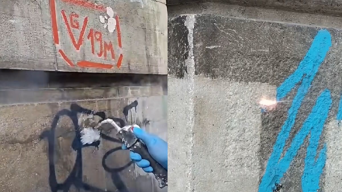 fațadă de clădire din București cu graffiti, testare curățare fațadă de clădire din București cu graffiti, testare curățare