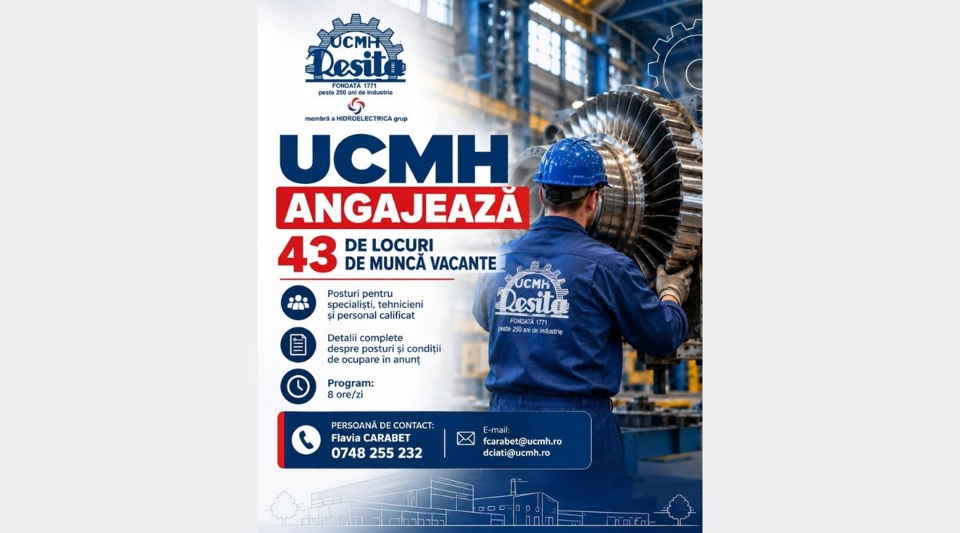 UCMH Reșița a anunțat 43 de locuri de muncă vacante pentru diverse calificări