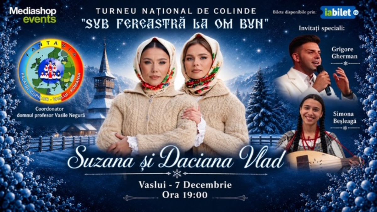 artiste Suzana și Daciana Vlad cântând colinde pe scenă artiste Suzana și Daciana Vlad cântând colinde pe scenă