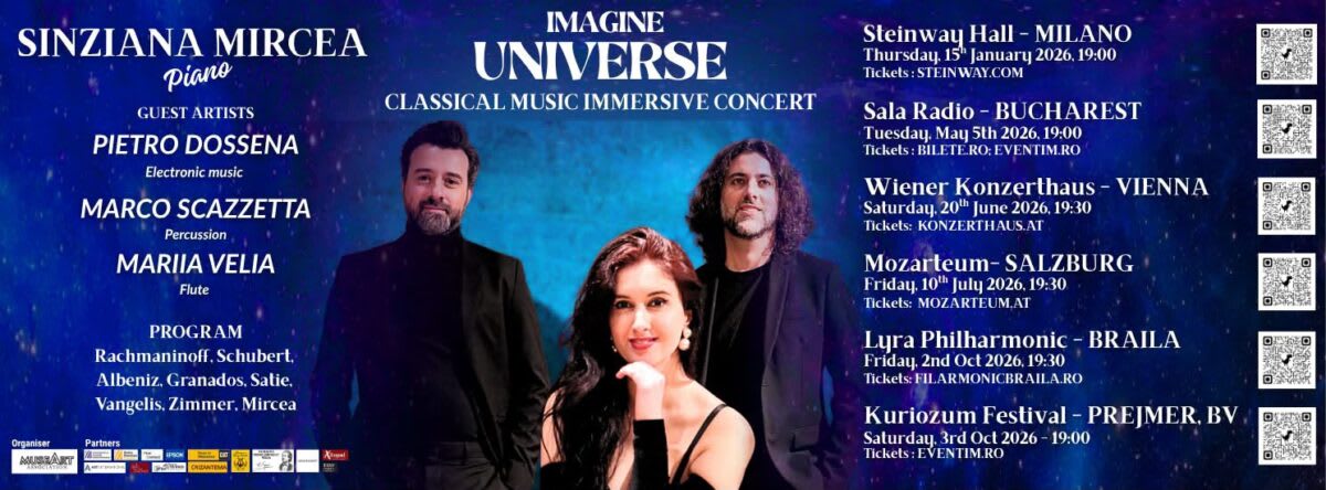 Pianista Sînziana Mircea încheie turneul IMAGINE UNIVERSE la Brăila și Prejmer în octombrie 2026