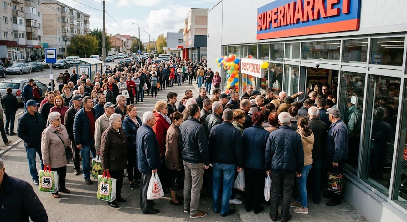 Brăila: Cozi uriașe și îmbulzeală la inaugurarea unui supermarket