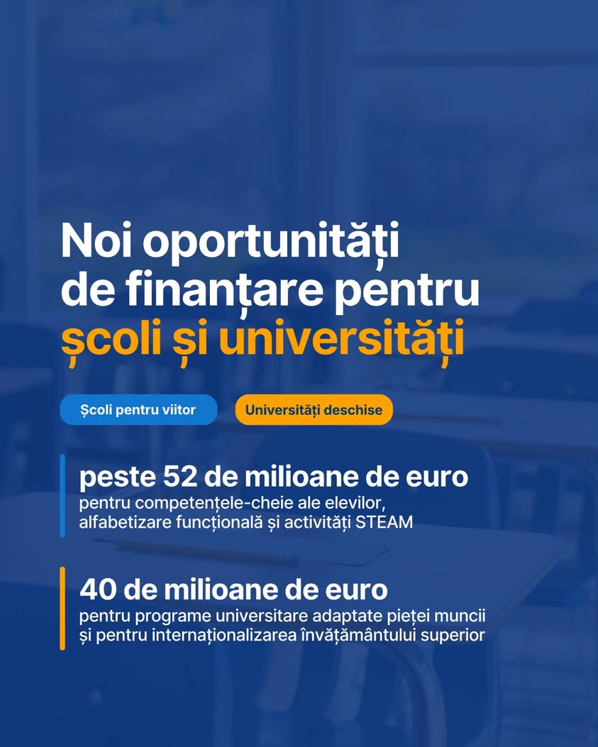 Ministerul Investițiilor și Ministerul Educației au lansat programele de finanțare „Școli pentru viitor” și „Universități deschise”