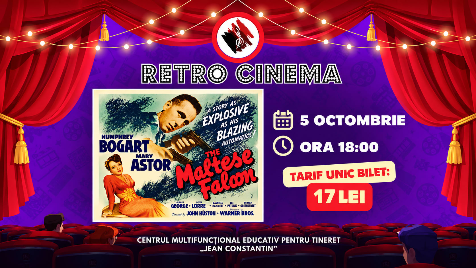 poster film noir «Șoimul maltez» în sala de cinema