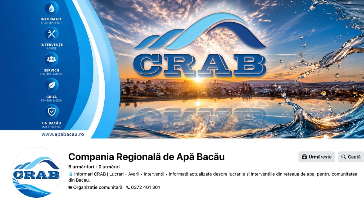 Compania Regională de Apă Bacău și-a deschis pagina oficială de Facebook pentru comunicare rapidă