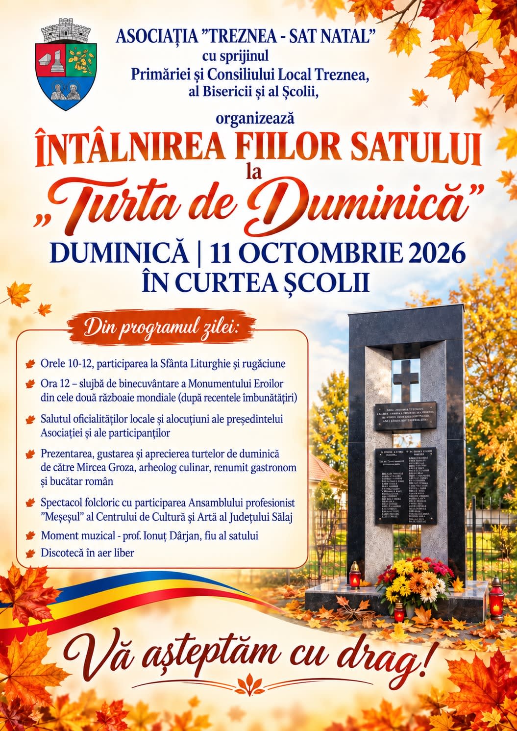 Treznea organizează evenimentul tradițional «Turta de Duminică» pe 11 octombrie 2026