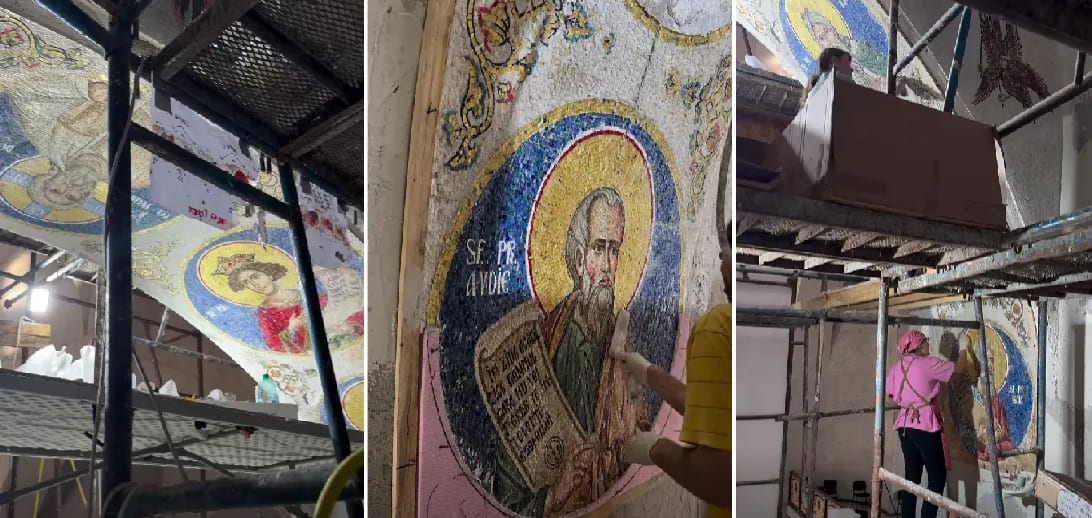 Lucrări de pictură la Catedrala din Onești înaintează cu montarea icoanelor din mozaic