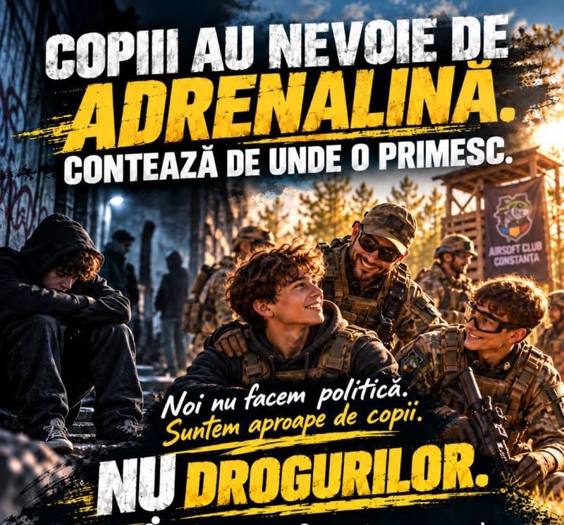 copii jucând airsoft în aer liber, activitate sportivă responsabilă