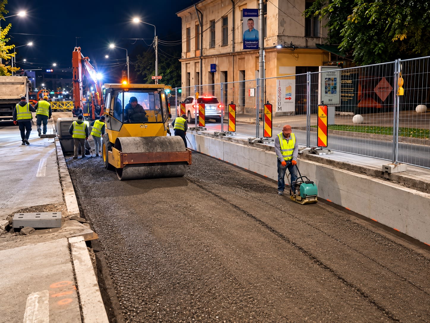 Echipă de muncitori pe șantierul liniei de tramvai Iași Echipă de muncitori pe șantierul liniei de tramvai Iași