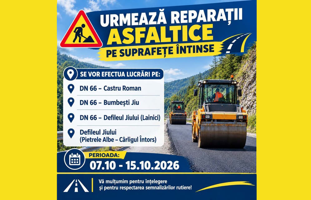 Lucrări de reparații pe DN 66 afectează circulația în Defileul Jiului