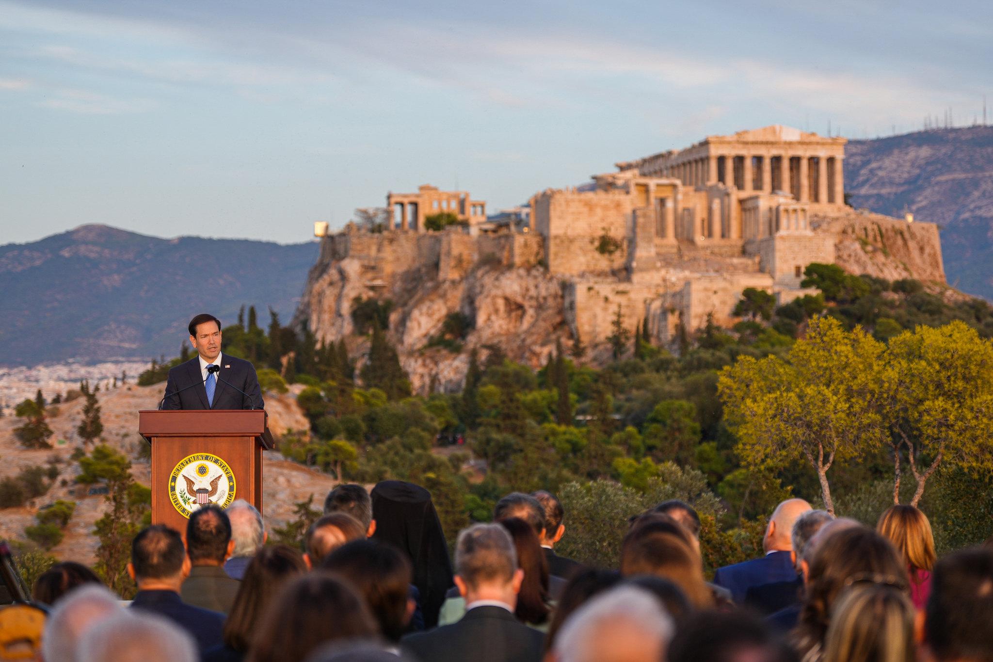 Discursul secretarului Rubio la Acropole, Atena, Grecia